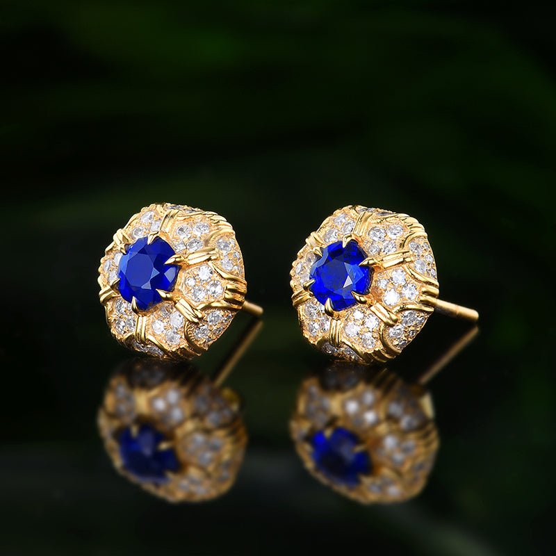 Natural Sri Lankan sapphire stud earrings - Lotus Diamond