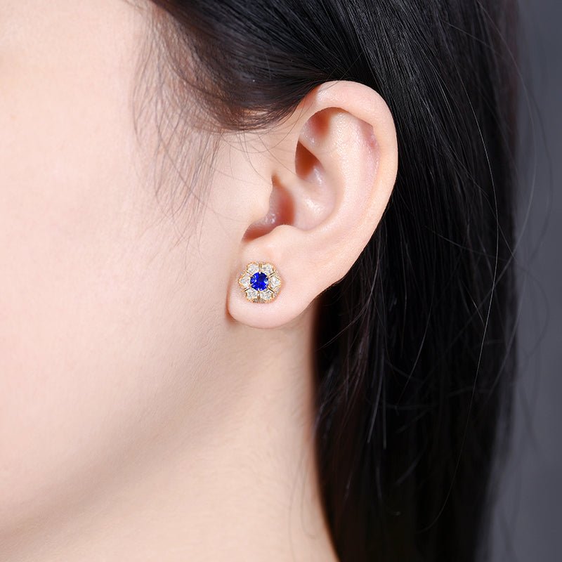 Natural Sri Lankan sapphire stud earrings - Lotus Diamond