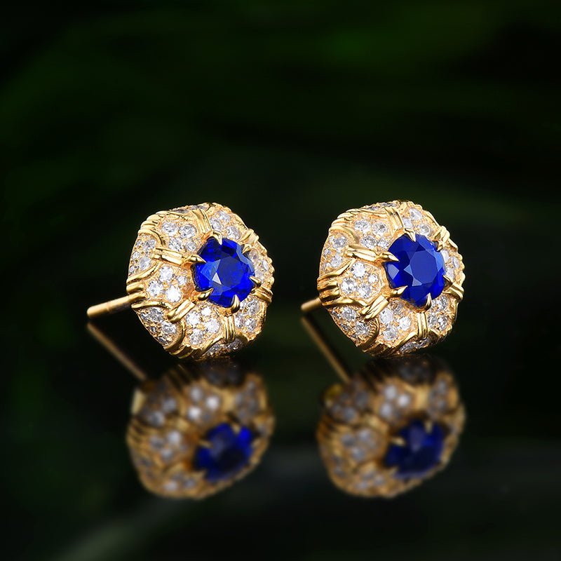 Natural Sri Lankan sapphire stud earrings - Lotus Diamond