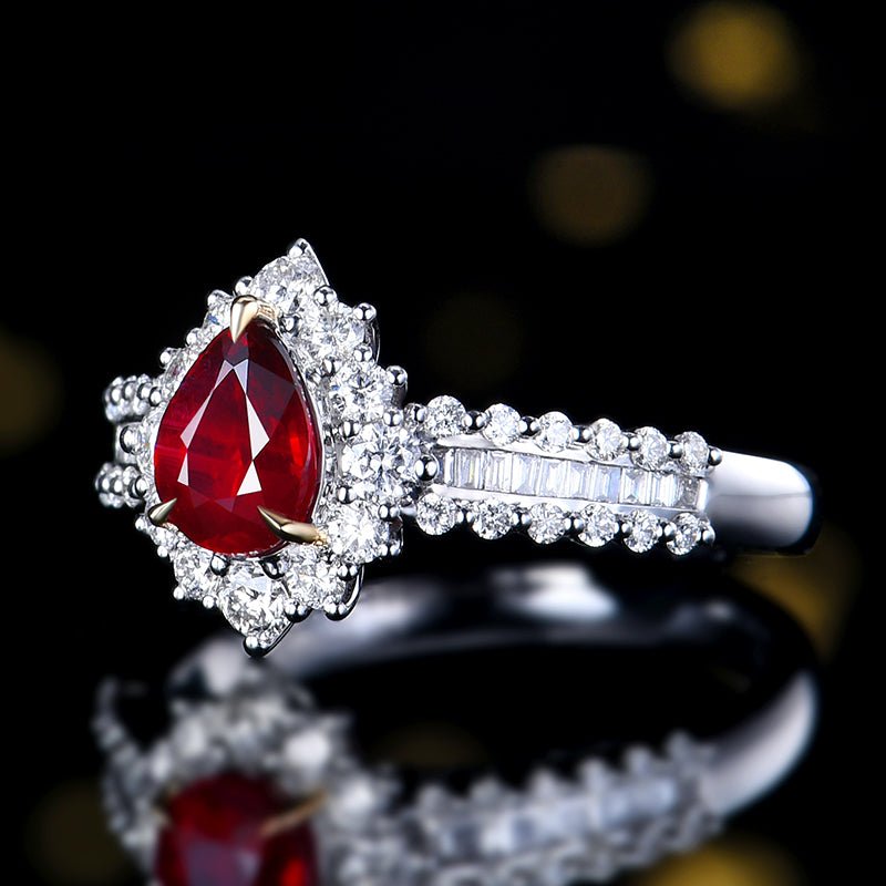 Natural unburned pigeon Red Ruby Ring - Style E - Lotus Diamond