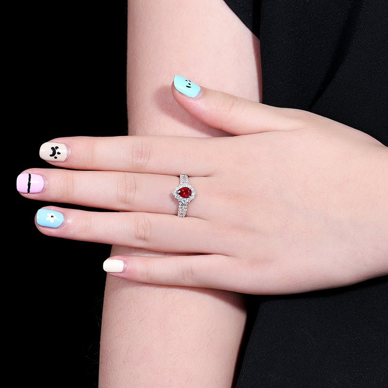 Natural unburned pigeon Red Ruby Ring - Style E - Lotus Diamond