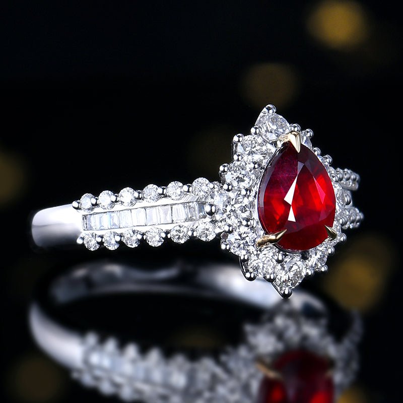 Natural unburned pigeon Red Ruby Ring - Style E - Lotus Diamond