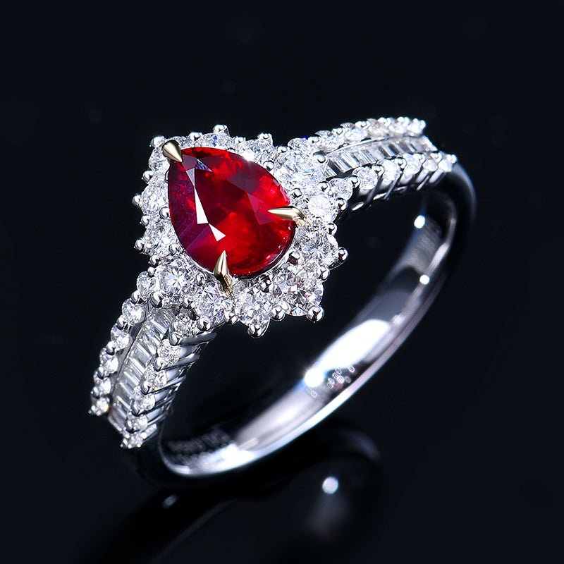 Natural unburned pigeon Red Ruby Ring - Style E - Lotus Diamond