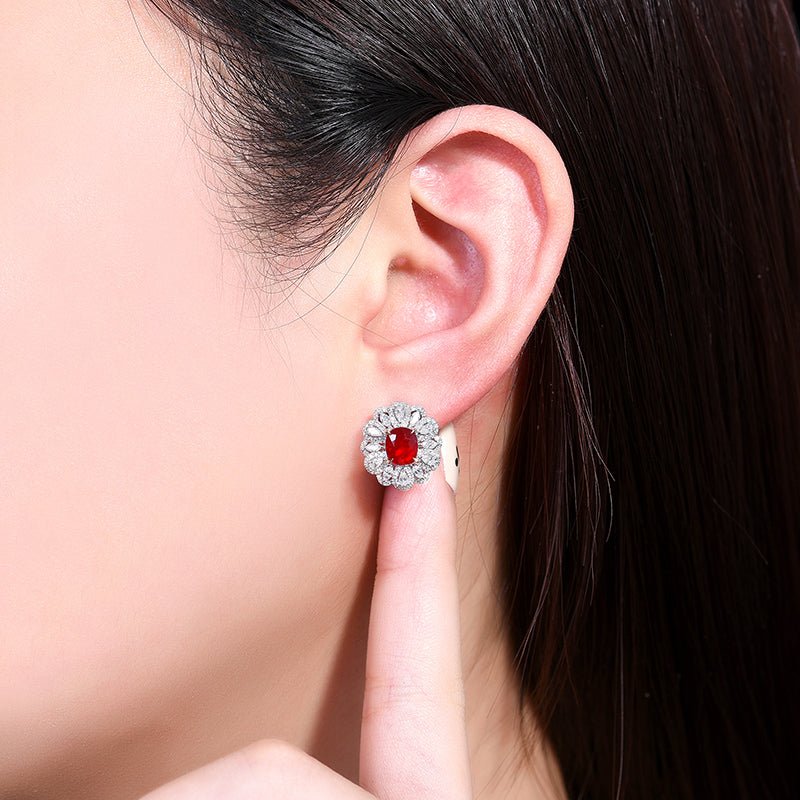 Natural unburned pigeon red Ruby Stud earrings Style B - Lotus Diamond