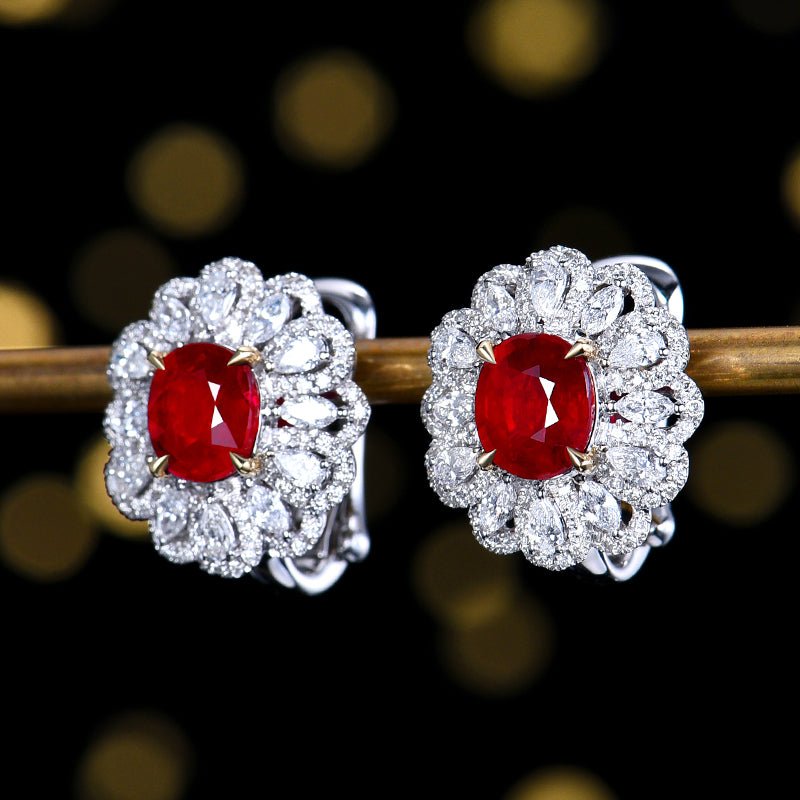 Natural unburned pigeon red Ruby Stud earrings Style B - Lotus Diamond