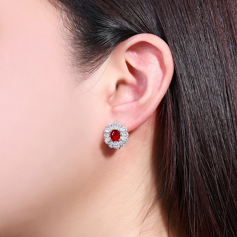 Natural unburned pigeon red Ruby Stud earrings Style B - Lotus Diamond