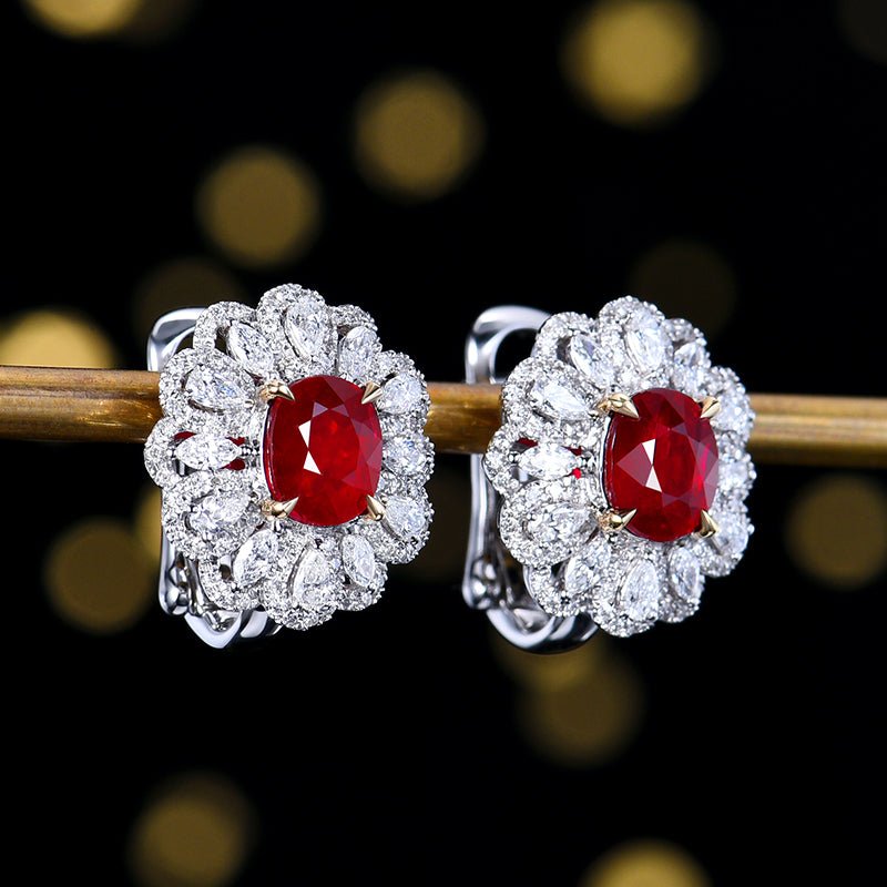 Natural unburned pigeon red Ruby Stud earrings Style B - Lotus Diamond