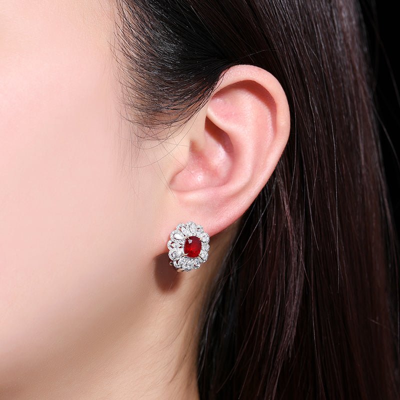 Natural unburned pigeon red Ruby Stud earrings Style B - Lotus Diamond