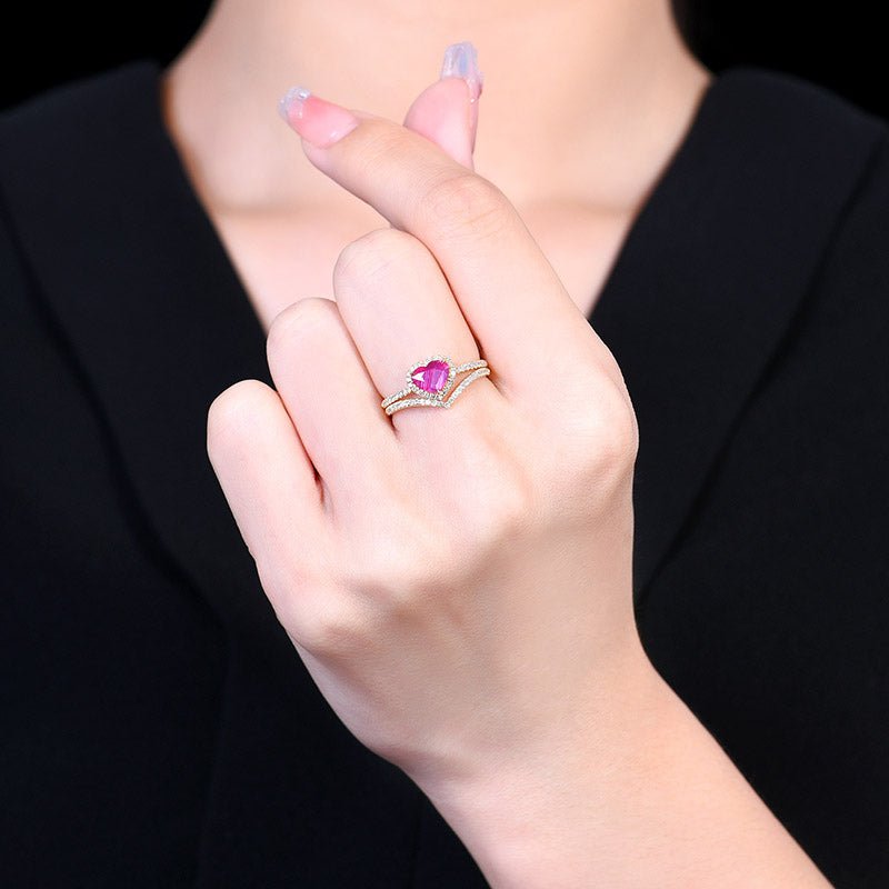 Natural unburned ruby heart ring in 18k gold - Lotus Diamond