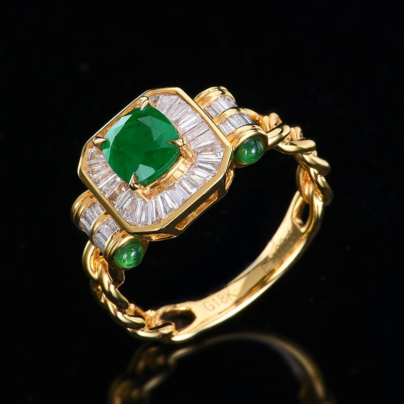 Natural Vivid Green Emerald Ring - Style B - Lotus Diamond