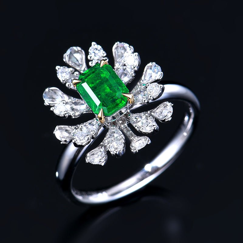 Natural Vivid Green Emerald Ring - Style J - Lotus Diamond