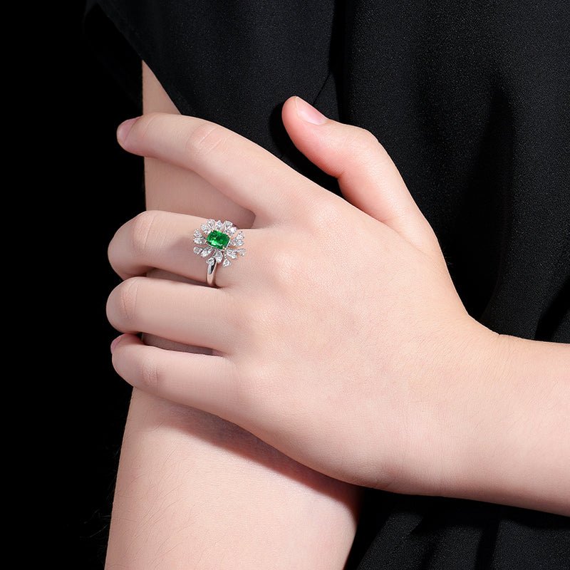 Natural Vivid Green Emerald Ring - Style J - Lotus Diamond