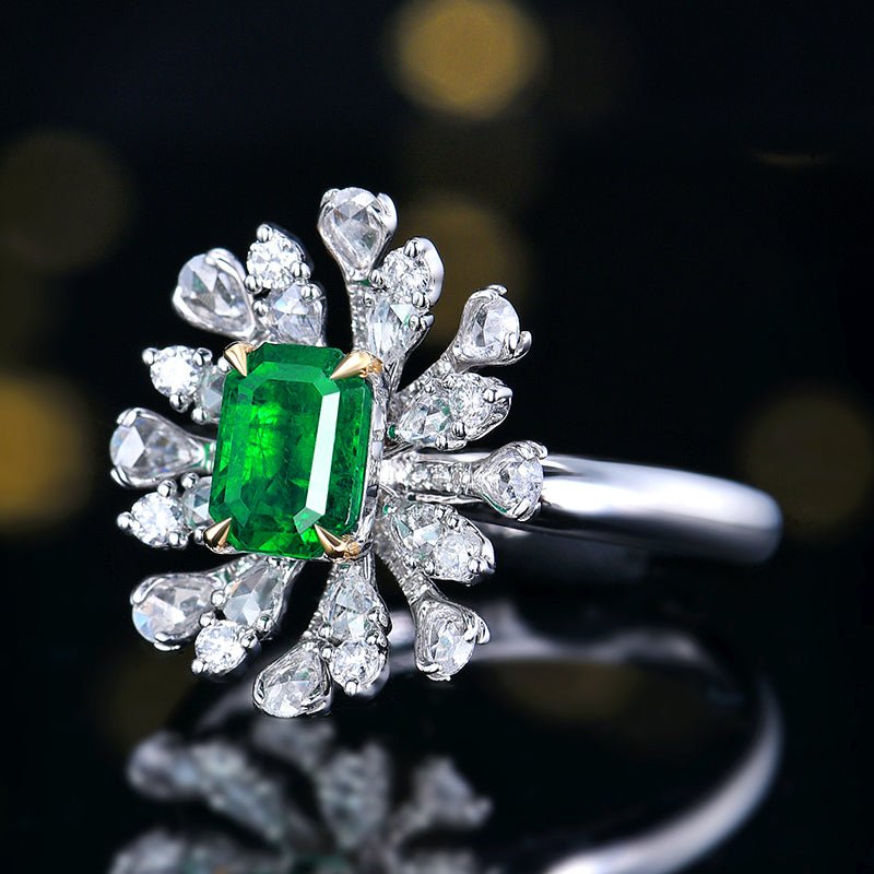 Natural Vivid Green Emerald Ring - Style J - Lotus Diamond