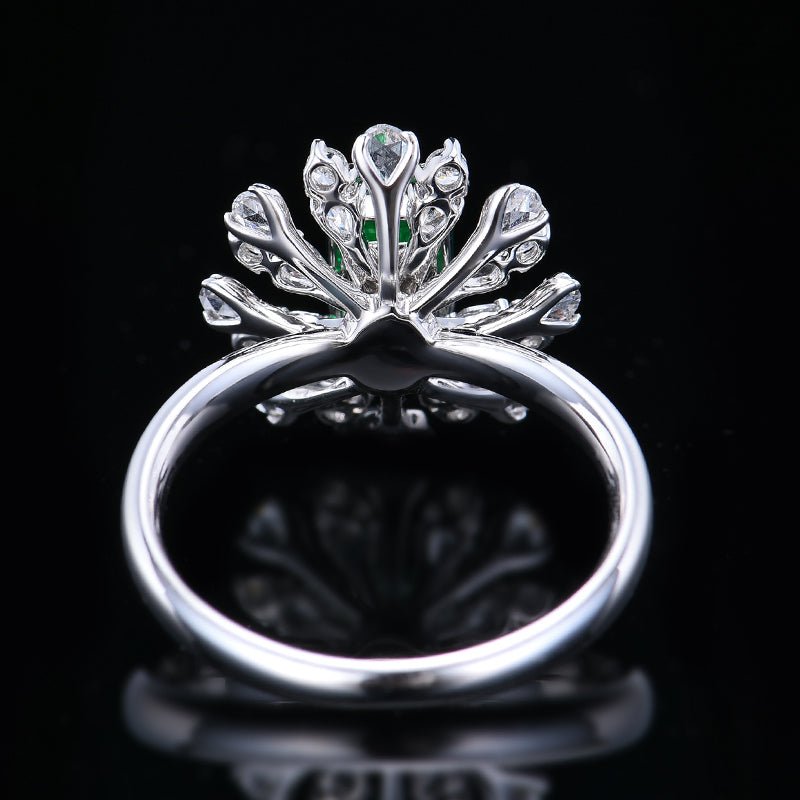 Natural Vivid Green Emerald Ring - Style J - Lotus Diamond