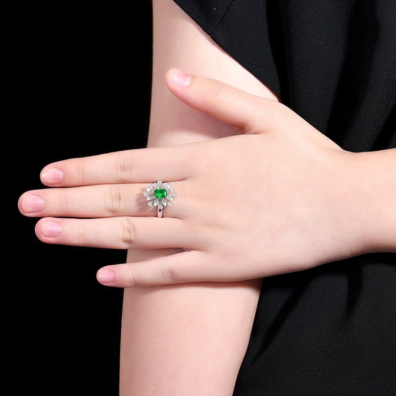 Natural Vivid Green Emerald Ring - Style J - Lotus Diamond