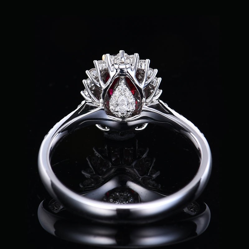 No burned pigeon Red Ruby Ring - Style A+ - Lotus Diamond