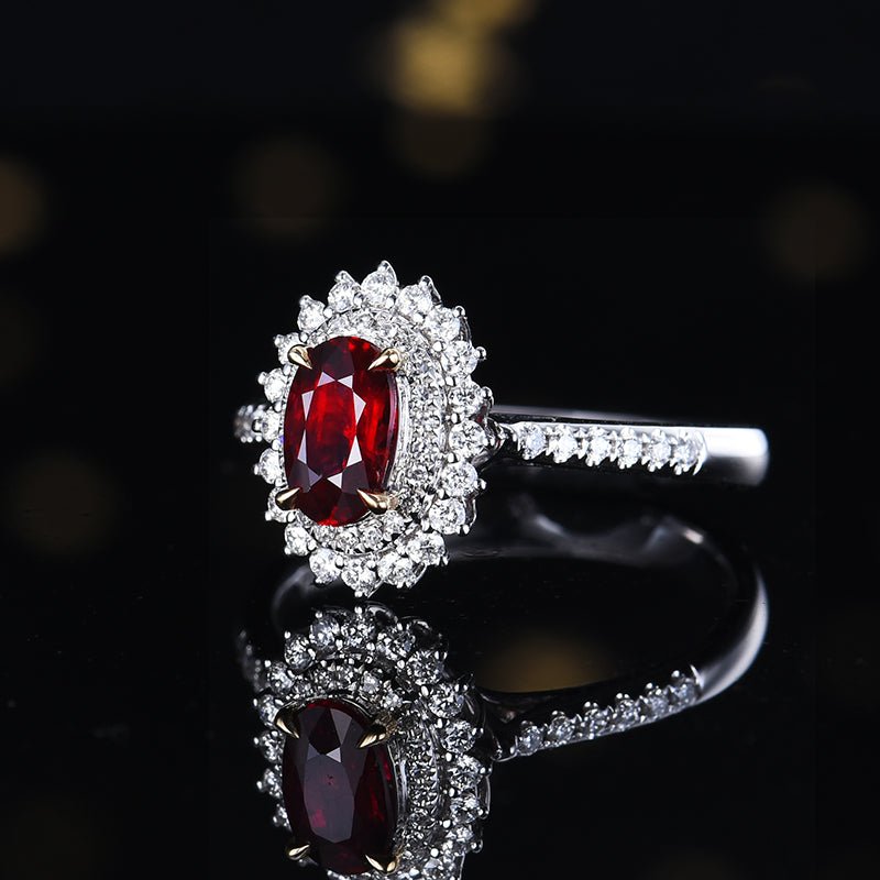 No burned pigeon Red Ruby Ring - Style A+ - Lotus Diamond