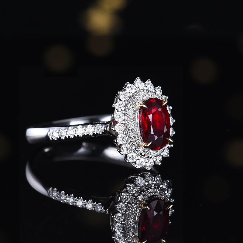 No burned pigeon Red Ruby Ring - Style A+ - Lotus Diamond