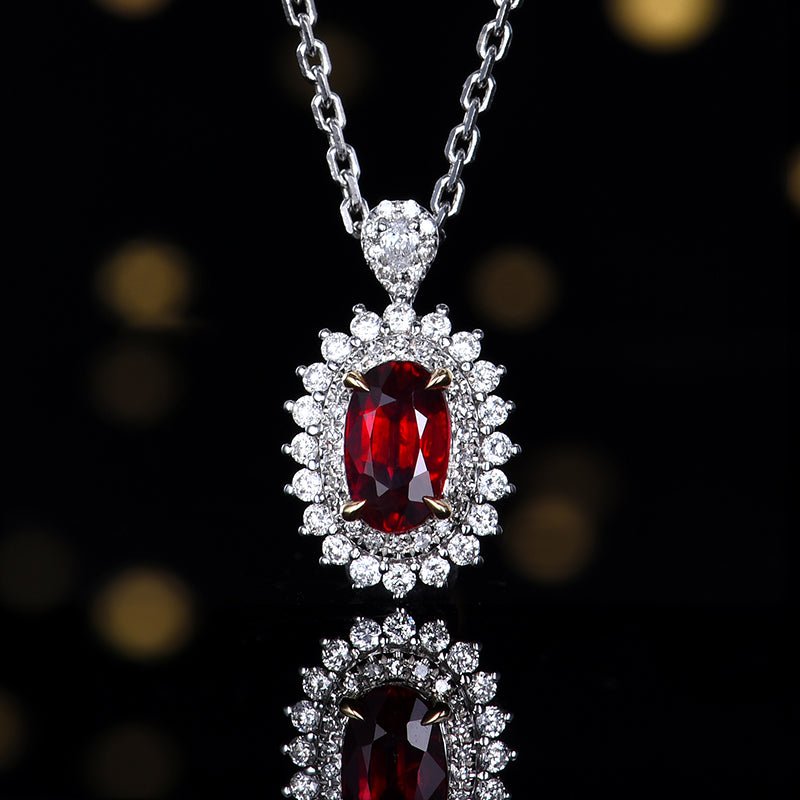 No burned pigeon Red Ruby Ring - Style A+ - Lotus Diamond