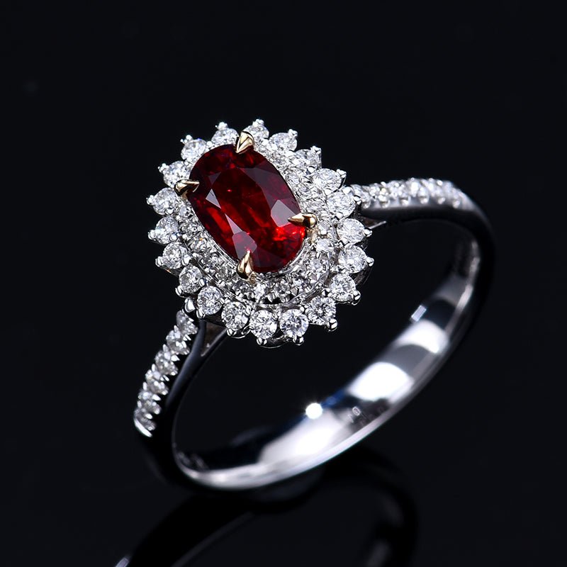 No burned pigeon Red Ruby Ring - Style A+ - Lotus Diamond