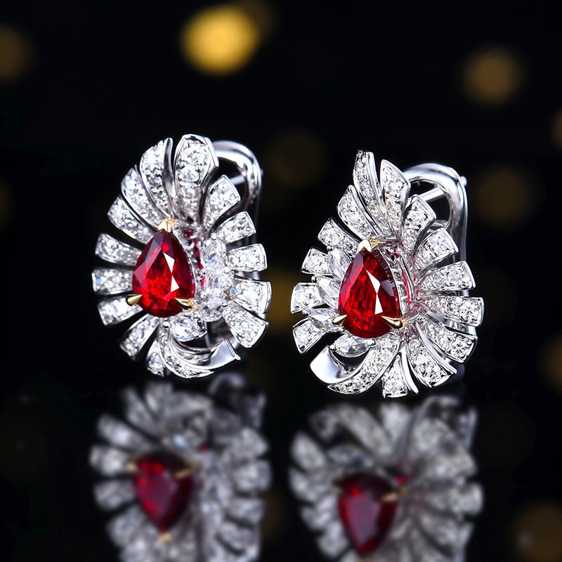 No burned pigeon Red Ruby Stud earrings - Style D - Lotus Diamond
