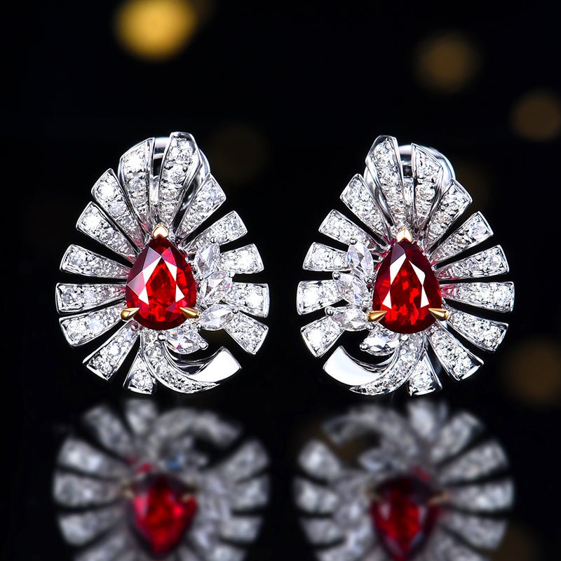 No burned pigeon Red Ruby Stud earrings - Style D - Lotus Diamond