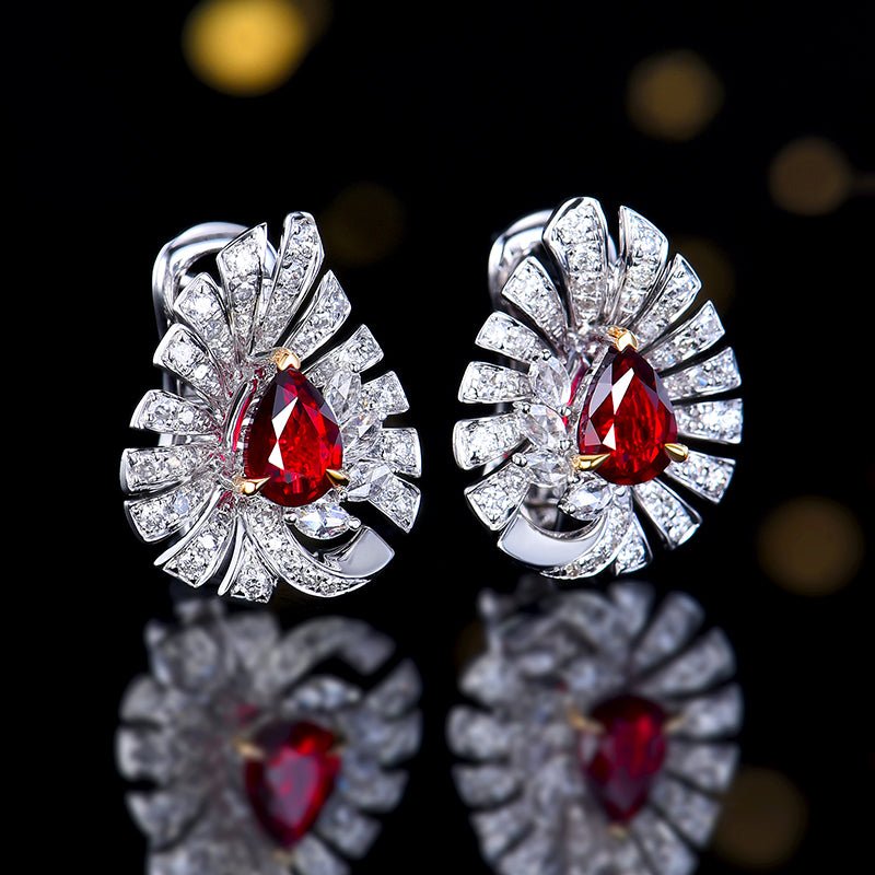 No burned pigeon Red Ruby Stud earrings - Style D - Lotus Diamond