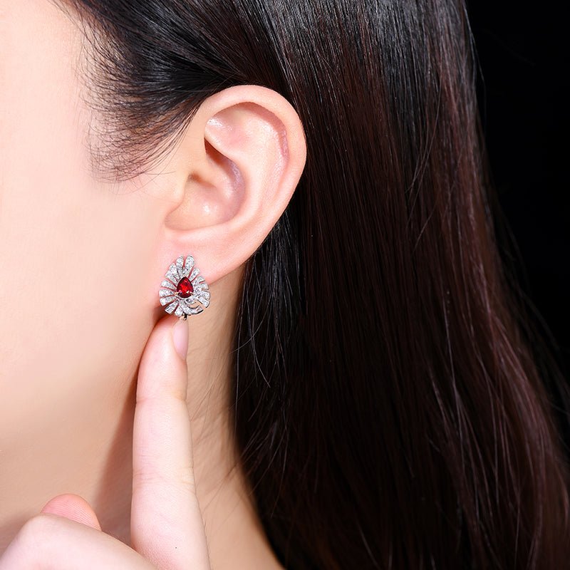 No burned pigeon Red Ruby Stud earrings - Style D - Lotus Diamond