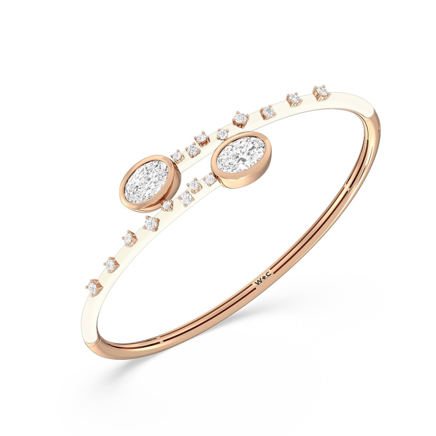 Open Bypass Half Bangle in Ceramic - Lotus Diamond