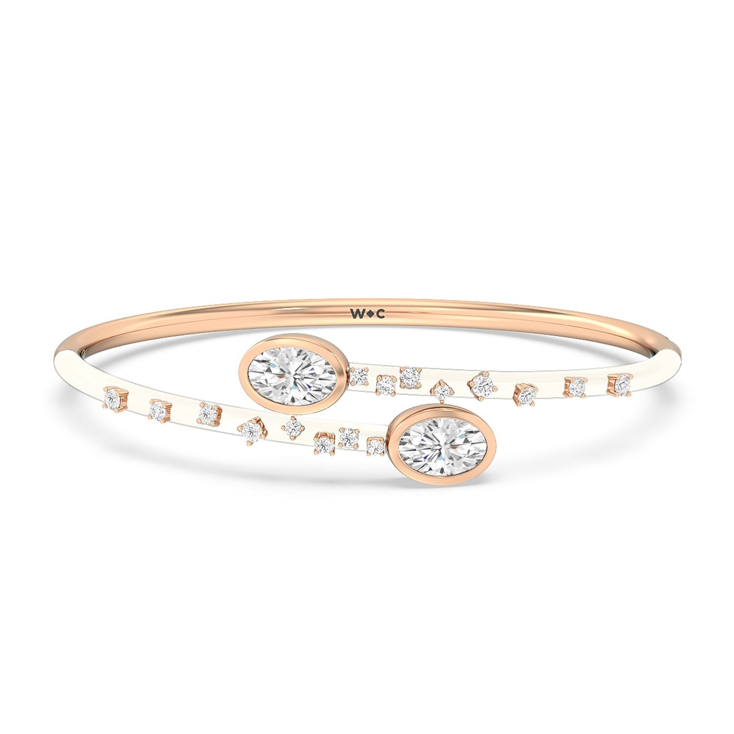 Open Bypass Half Bangle in Ceramic - Lotus Diamond
