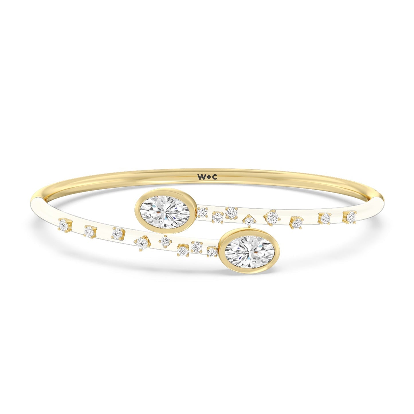 Open Bypass Half Bangle in Ceramic - Lotus Diamond