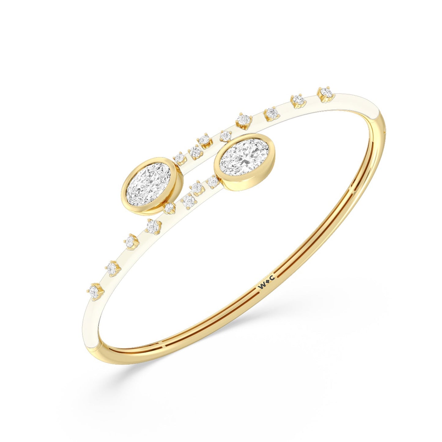 Open Bypass Half Bangle in Ceramic - Lotus Diamond
