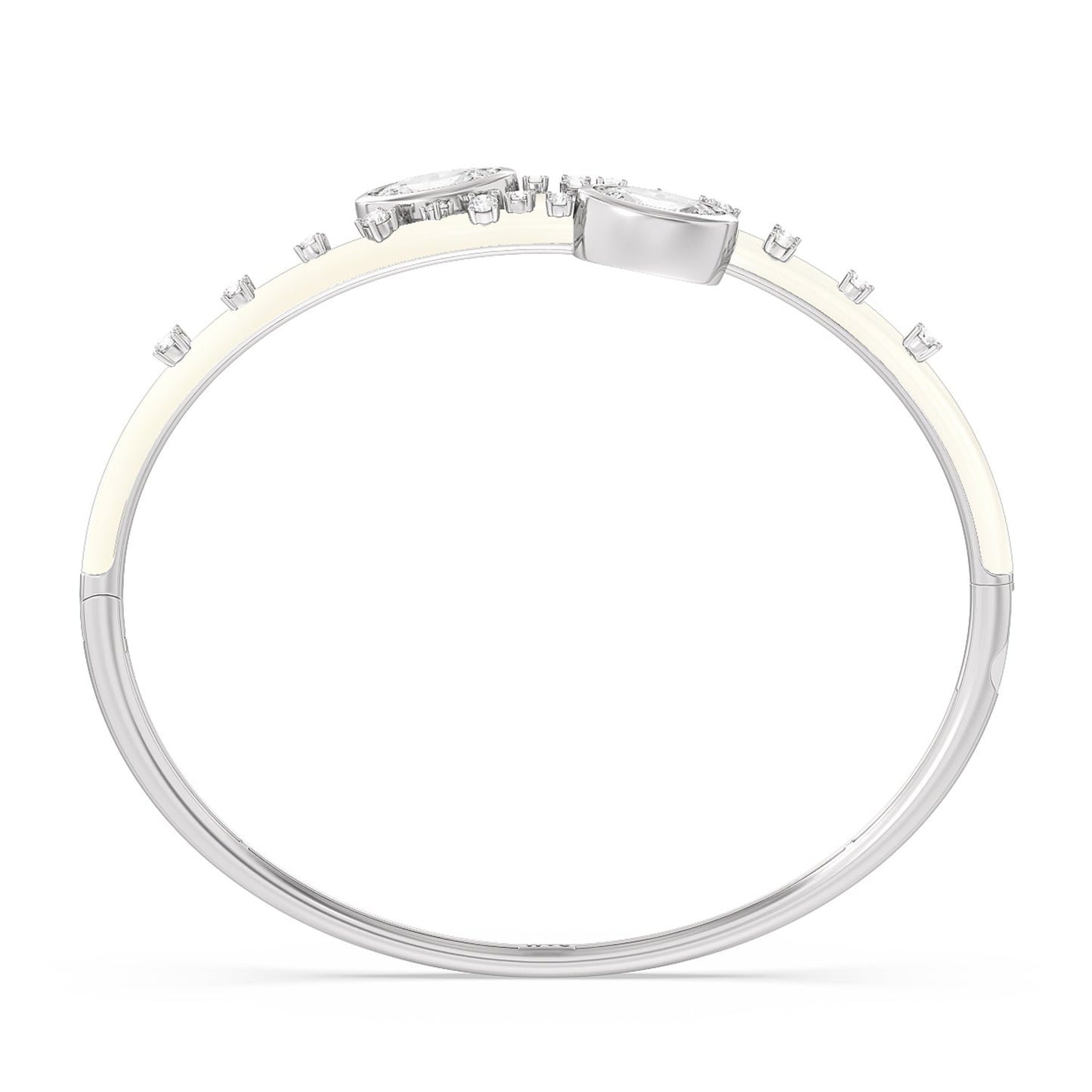 Open Bypass Half Bangle in Ceramic - Lotus Diamond