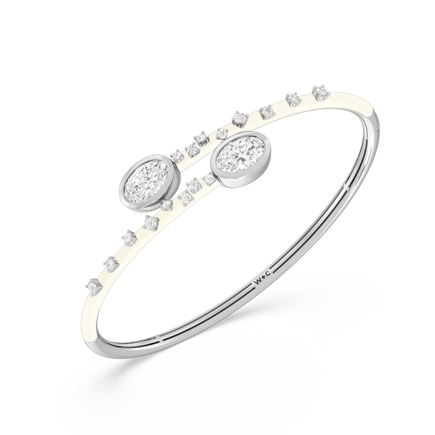 Open Bypass Half Bangle in Ceramic - Lotus Diamond