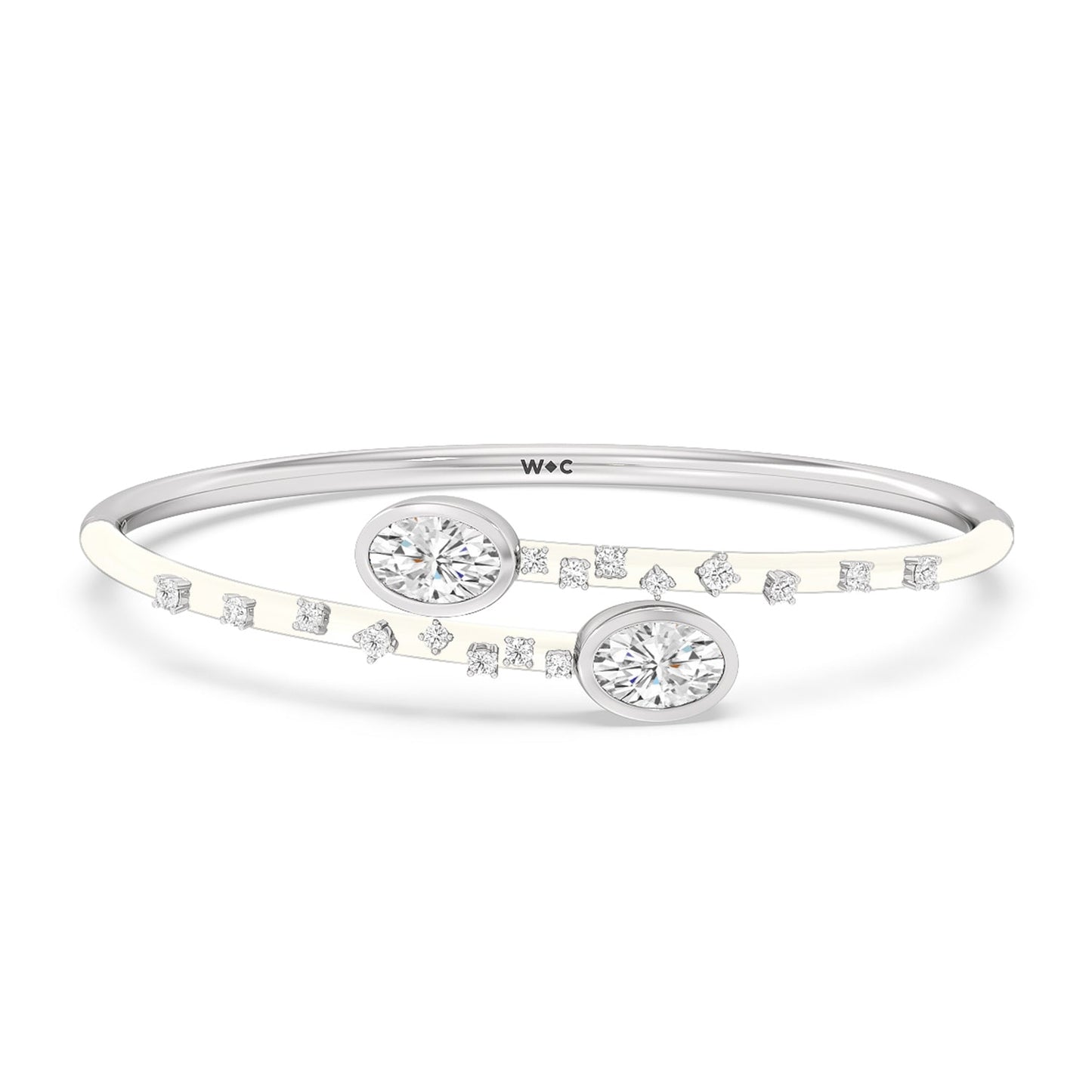 Open Bypass Half Bangle in Ceramic - Lotus Diamond