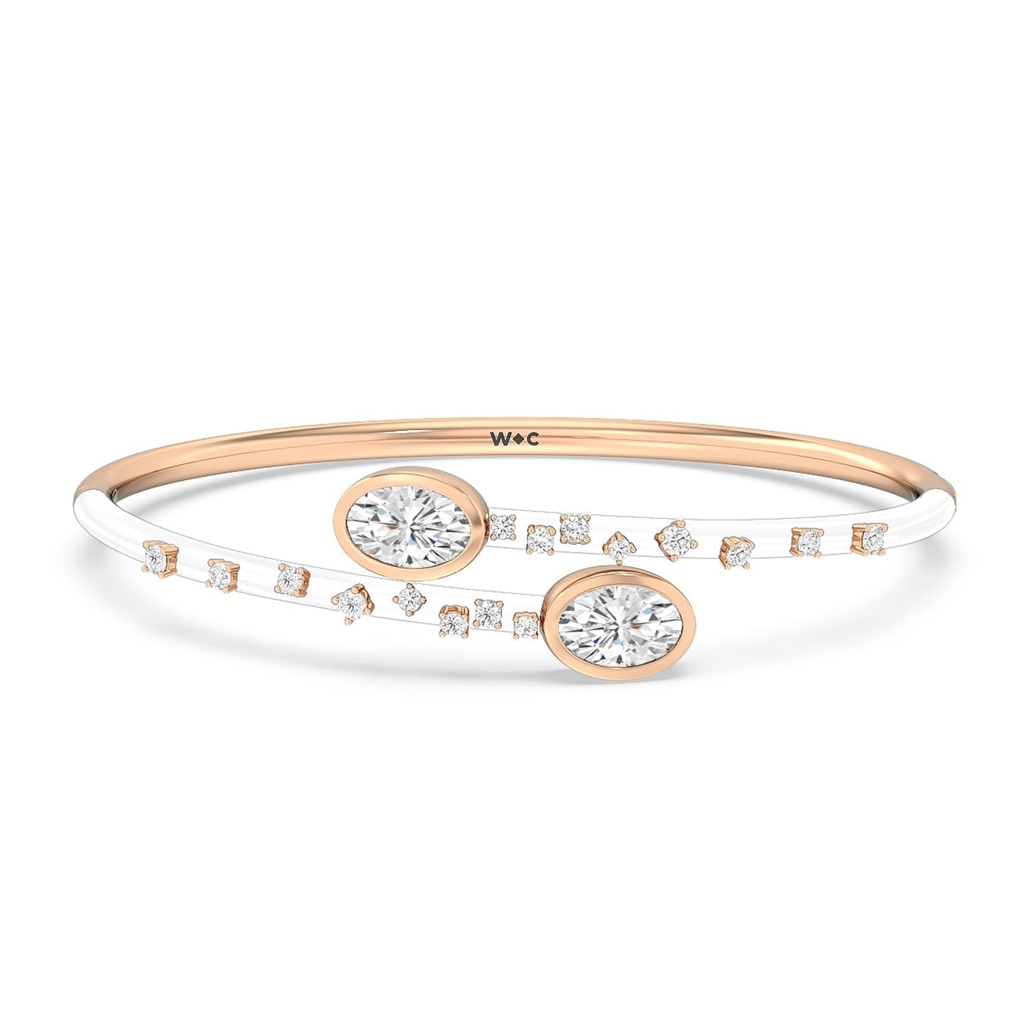 Open Bypass Half Bangle in Ceramic - Lotus Diamond