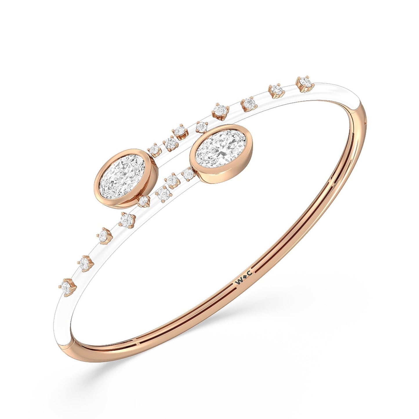 Open Bypass Half Bangle in Ceramic - Lotus Diamond