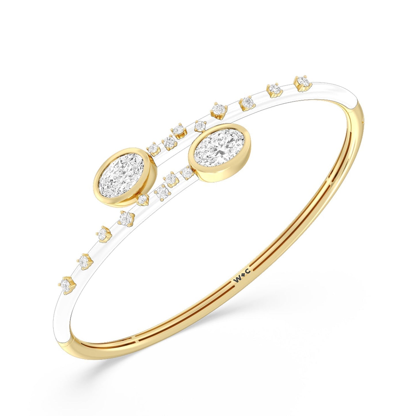 Open Bypass Half Bangle in Ceramic - Lotus Diamond