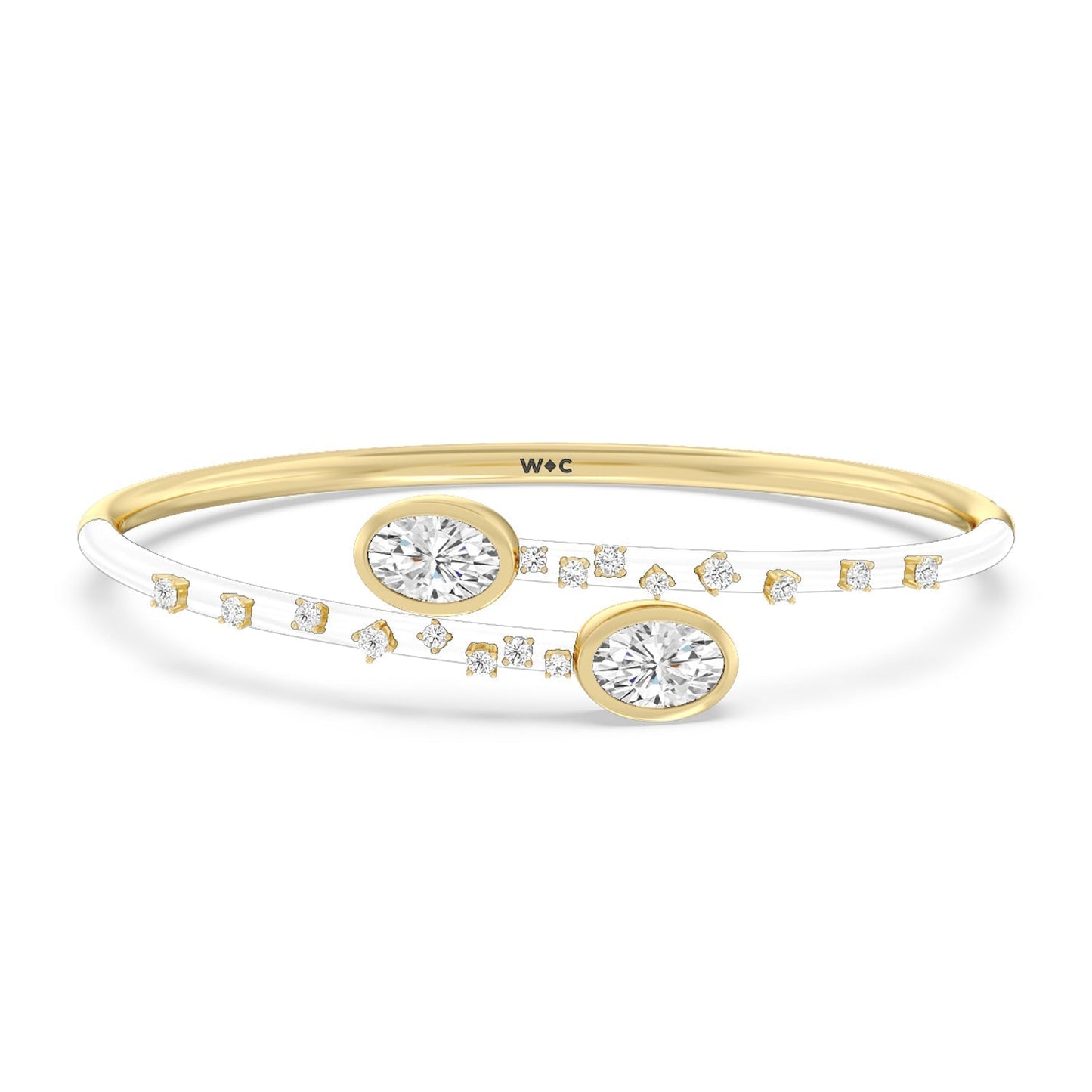Open Bypass Half Bangle in Ceramic - Lotus Diamond