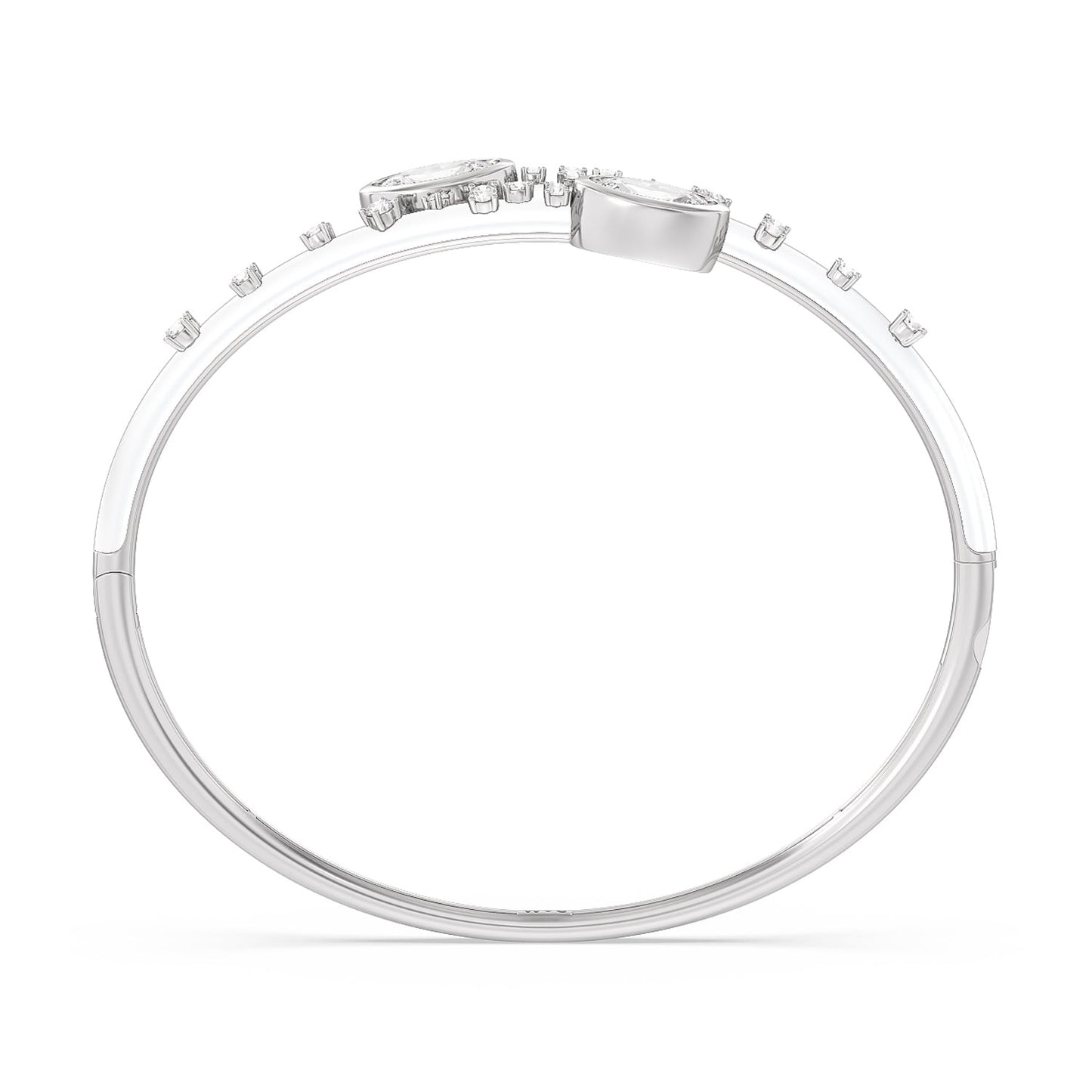 Open Bypass Half Bangle in Ceramic - Lotus Diamond