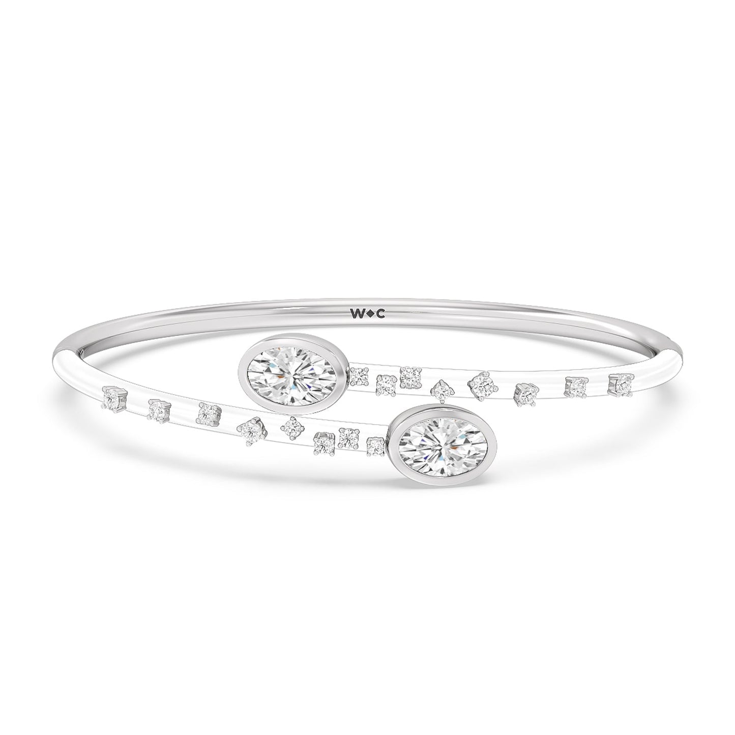 Open Bypass Half Bangle in Ceramic - Lotus Diamond