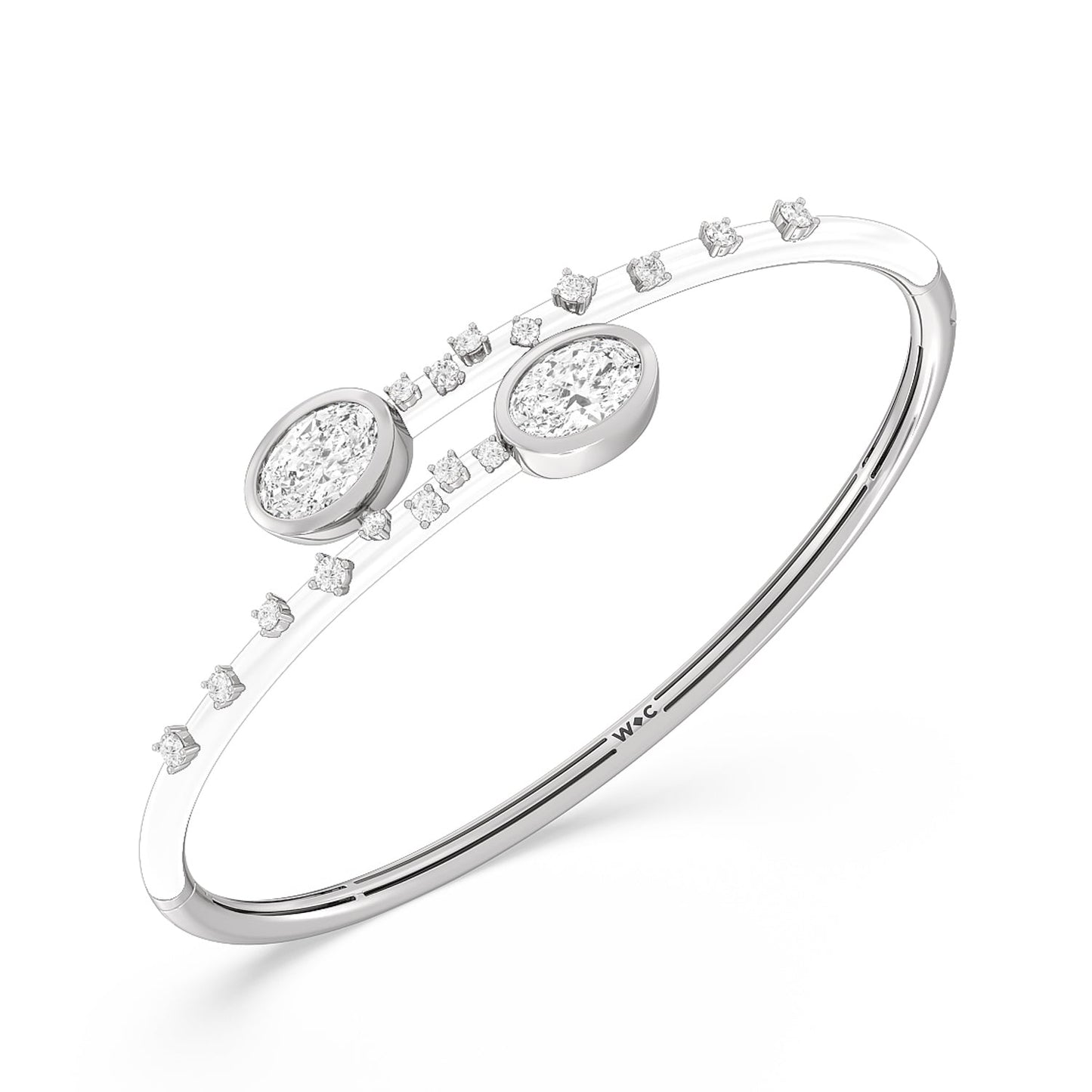 Open Bypass Half Bangle in Ceramic - Lotus Diamond