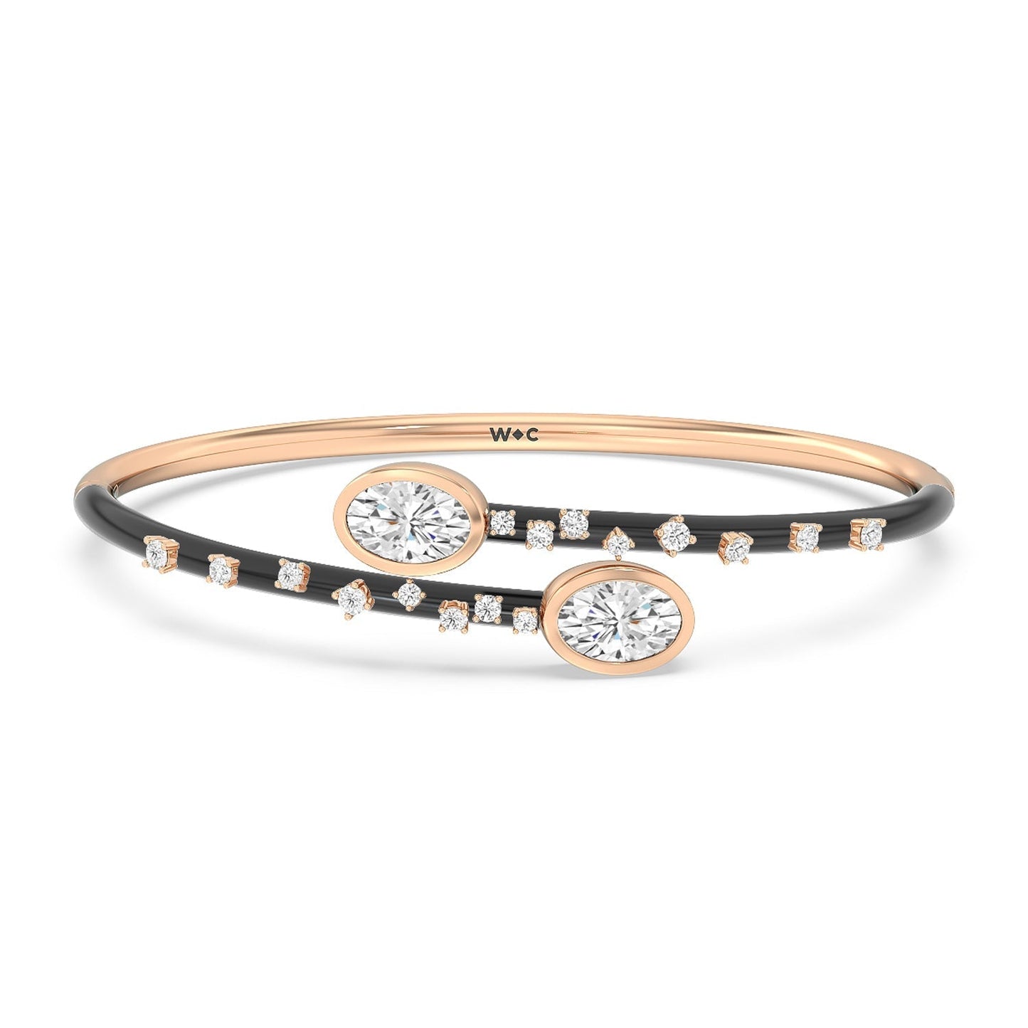 Open Bypass Half Bangle in Ceramic - Lotus Diamond