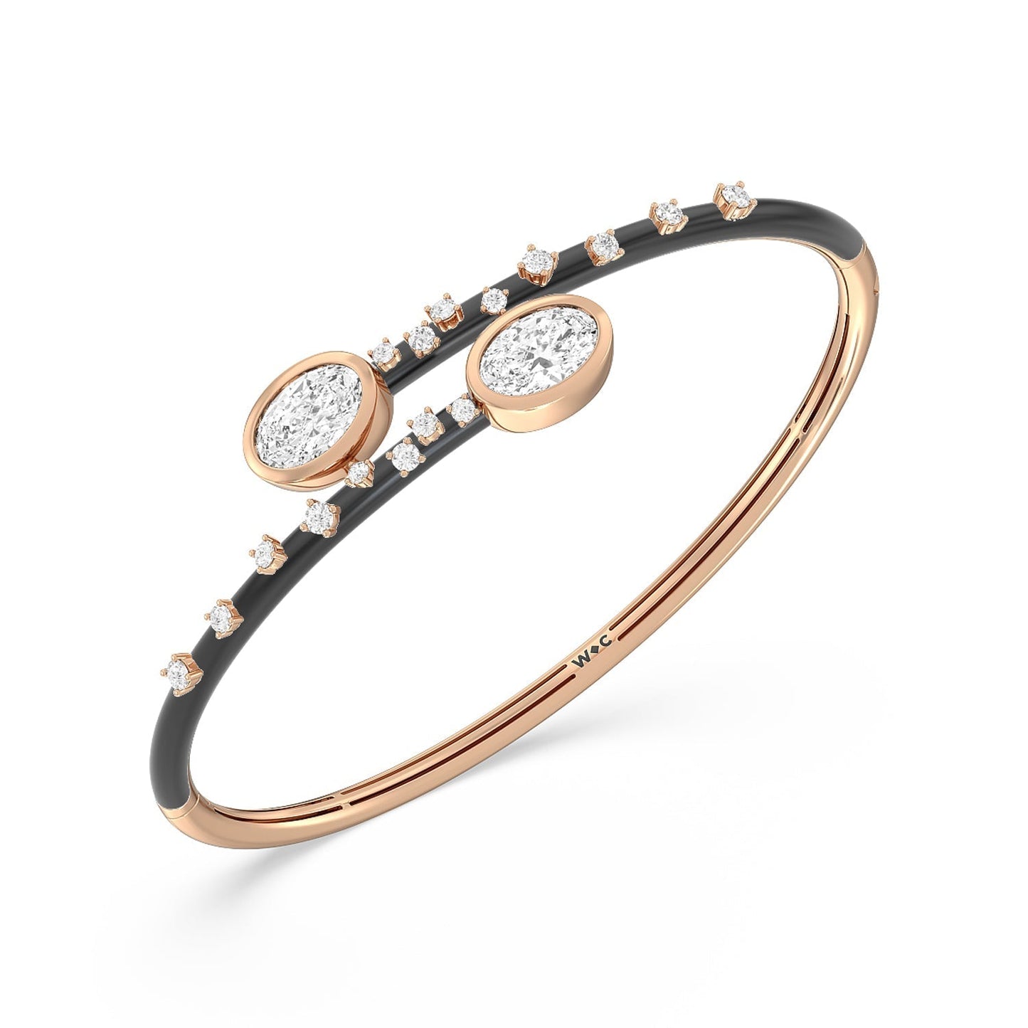 Open Bypass Half Bangle in Ceramic - Lotus Diamond
