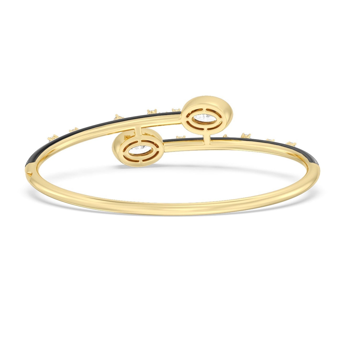 Open Bypass Half Bangle in Ceramic - Lotus Diamond