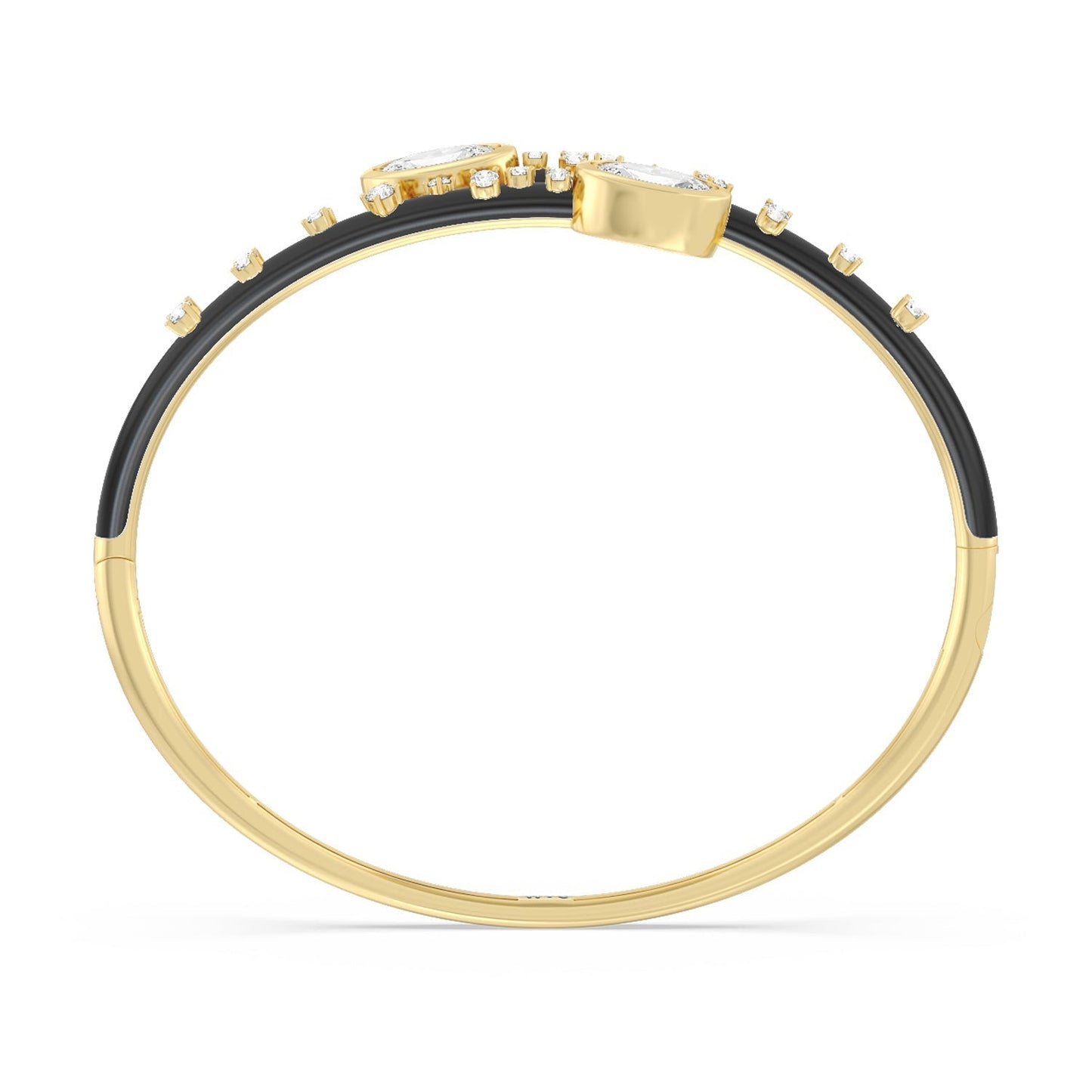 Open Bypass Half Bangle in Ceramic - Lotus Diamond