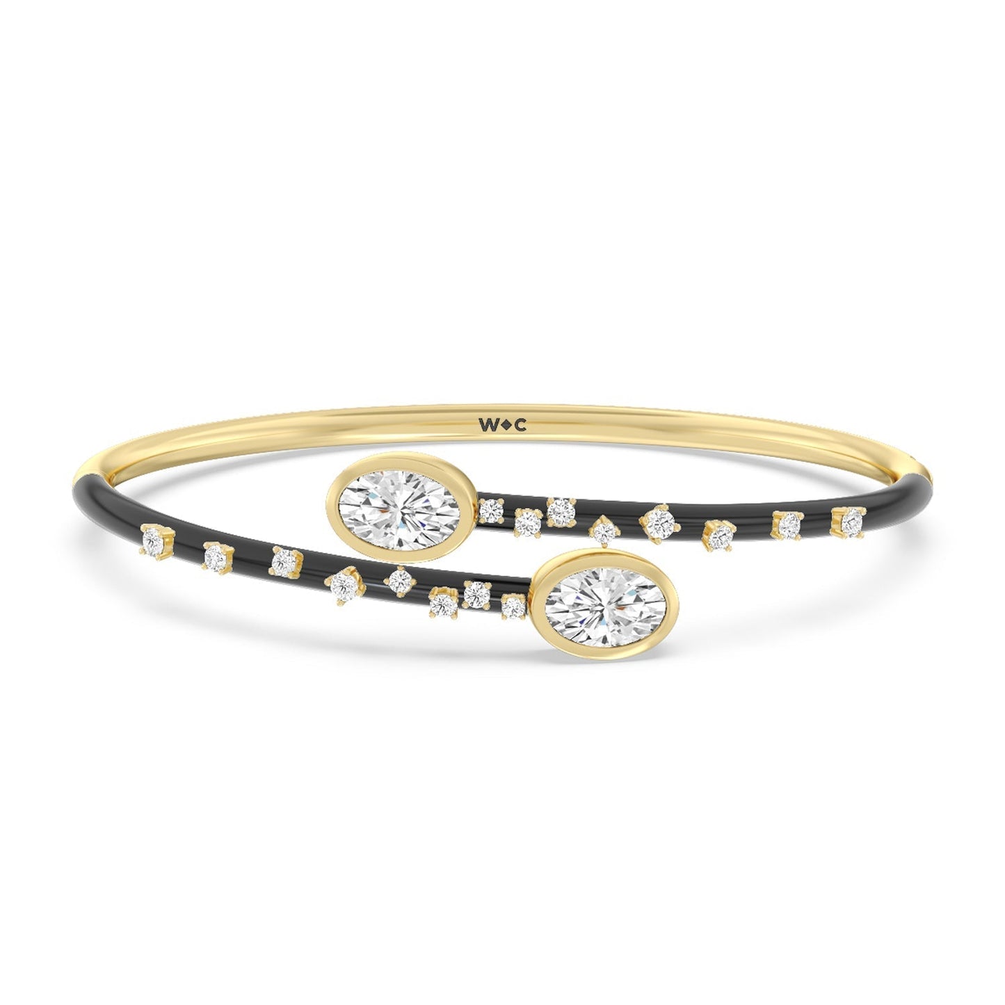 Open Bypass Half Bangle in Ceramic - Lotus Diamond