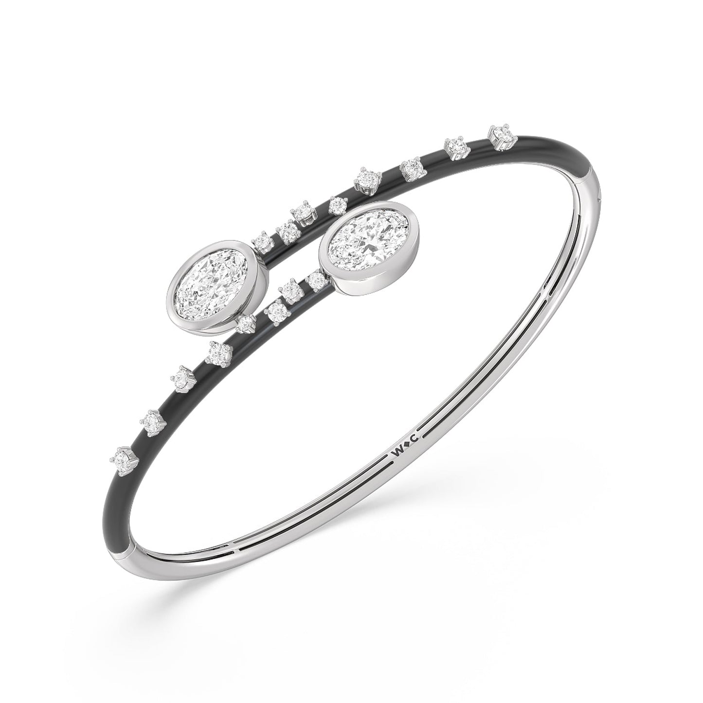 Open Bypass Half Bangle in Ceramic - Lotus Diamond