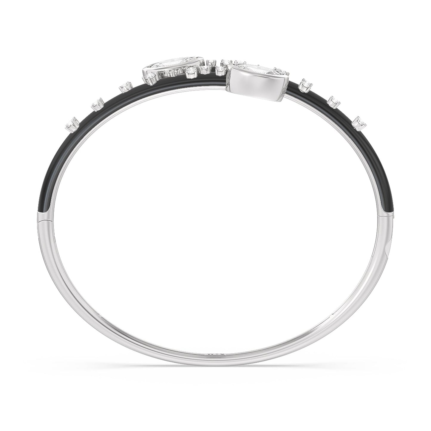Open Bypass Half Bangle in Ceramic - Lotus Diamond
