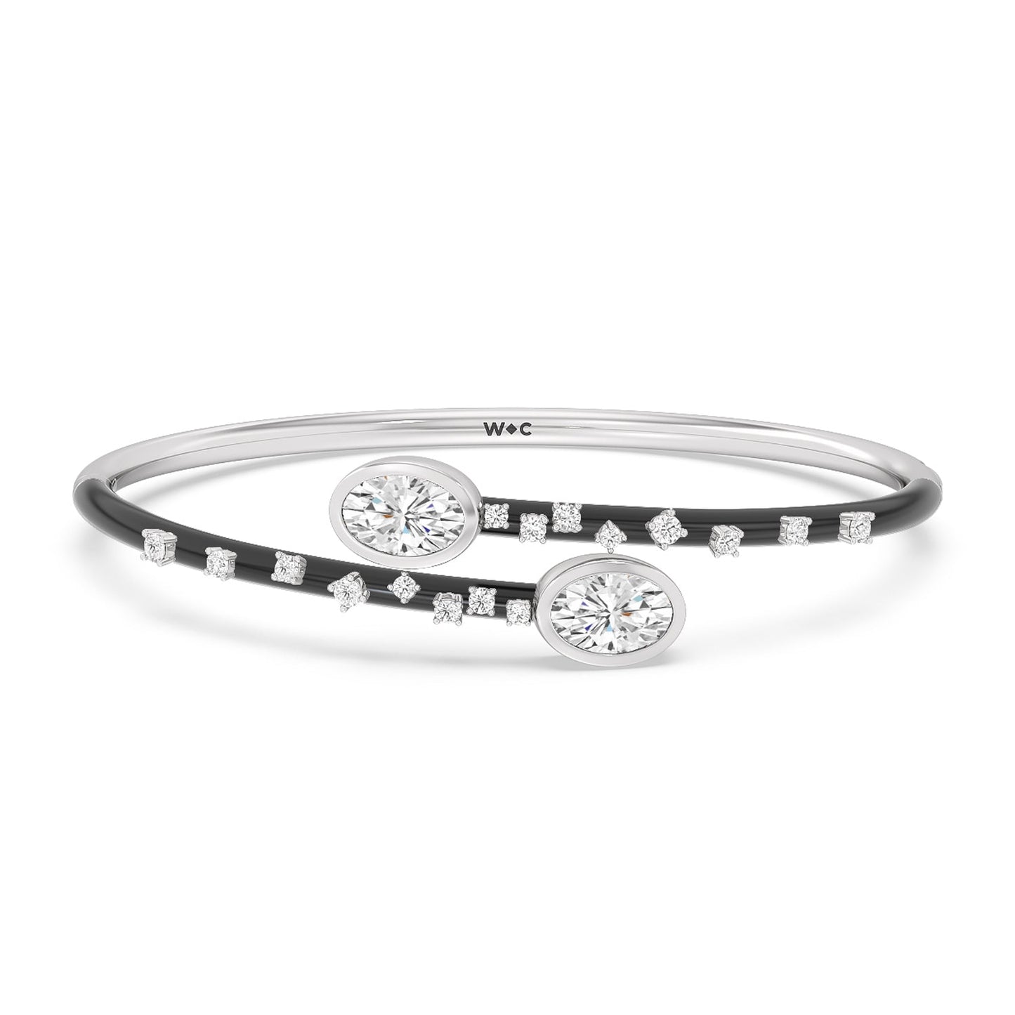 Open Bypass Half Bangle in Ceramic - Lotus Diamond